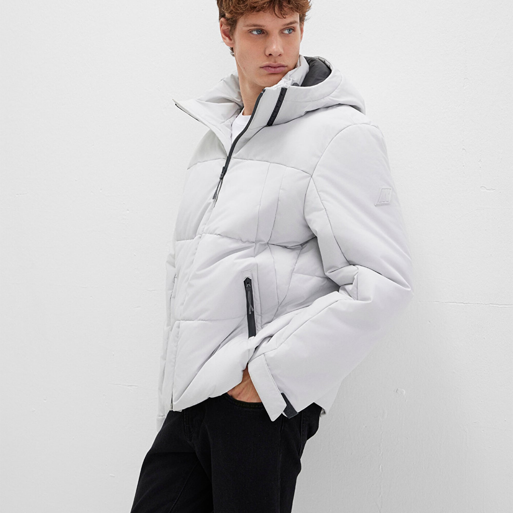 Mavi Kapüşonlu Gri Şişme Mont 0110675-70074