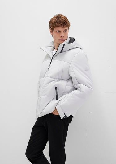  Mavi Kapüşonlu Gri Şişme Mont 0110675-70074