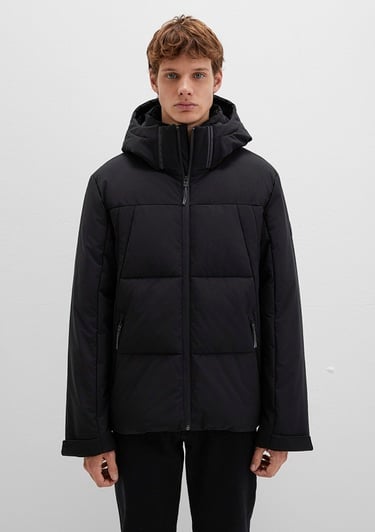  Mavi Kapüşonlu Siyah Şişme Mont 0110675-71379