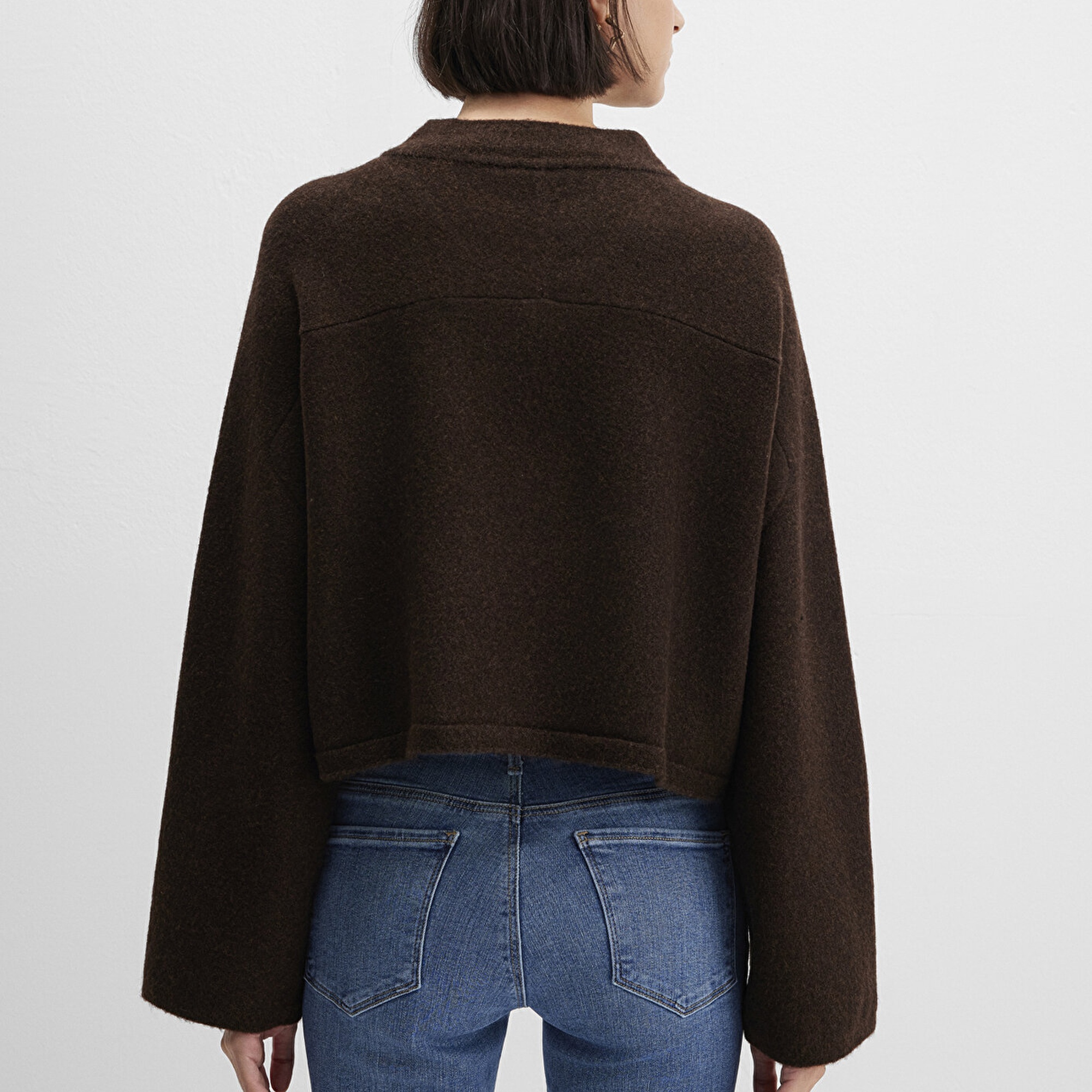 Mavi Yün Karışımlı Kahverengi Kazak Boxy Fit 1710626-88615