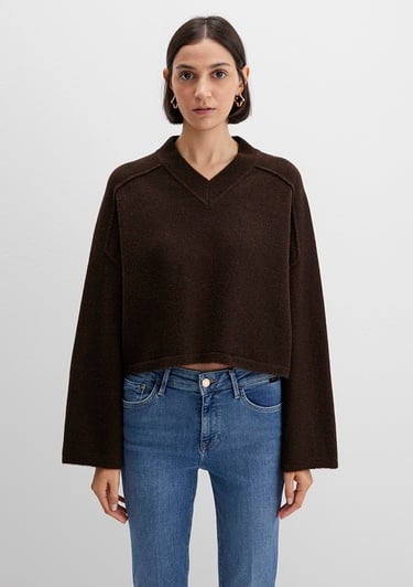  Mavi Yün Karışımlı Kahverengi Kazak Boxy Fit 1710626-88615