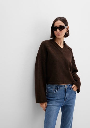  Mavi Yün Karışımlı Kahverengi Kazak Boxy Fit 1710626-88615