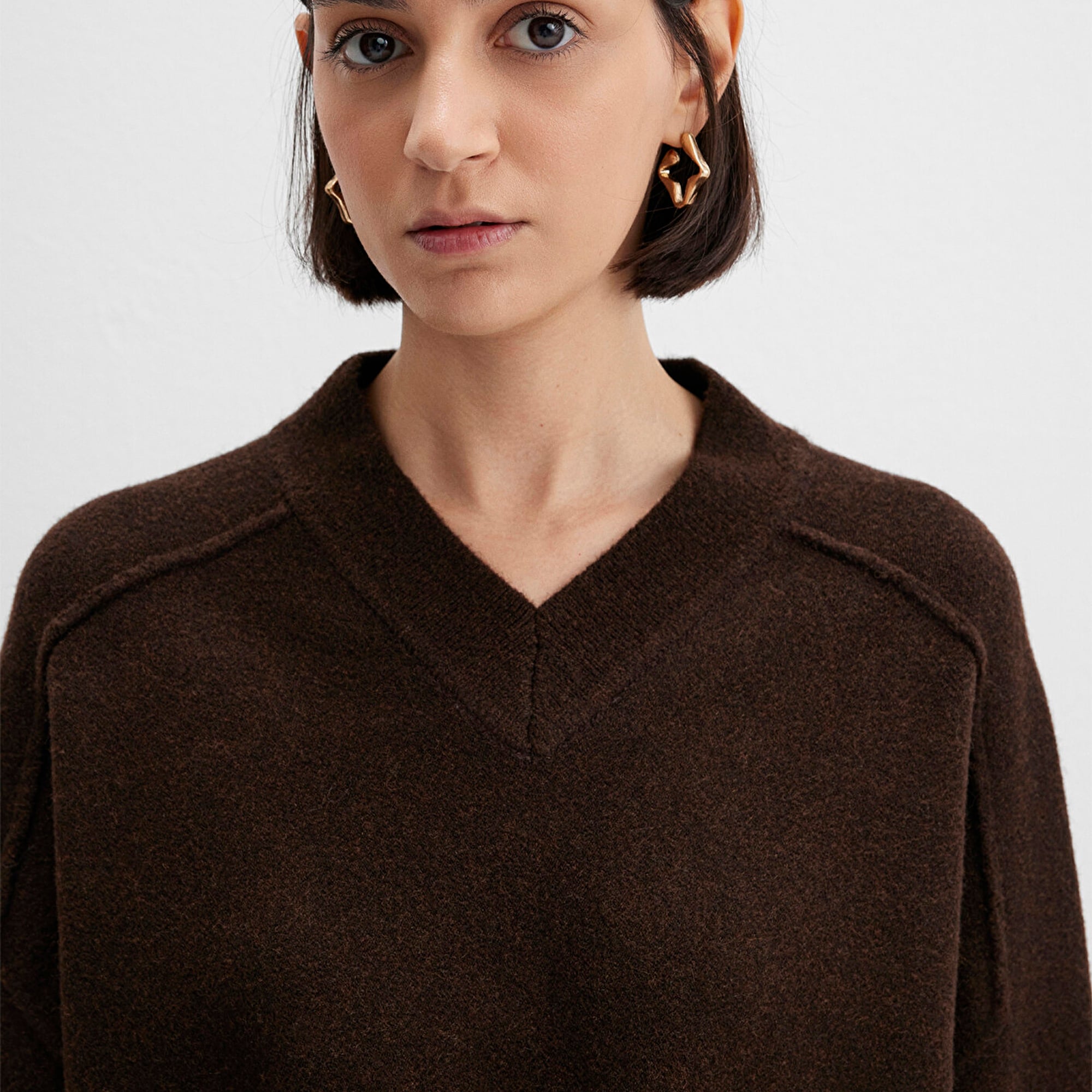 Mavi Yün Karışımlı Kahverengi Kazak Boxy Fit 1710626-88615