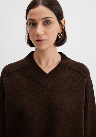  Mavi Yün Karışımlı Kahverengi Kazak Boxy Fit 1710626-88615