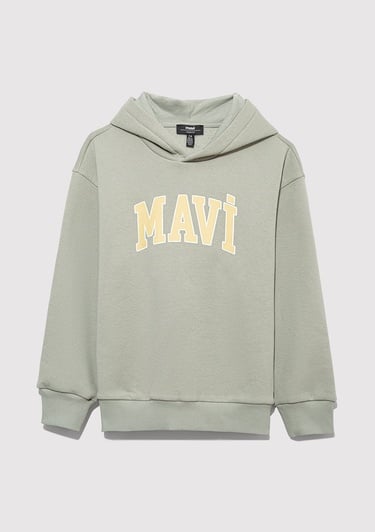  Mavi Mavi Logo Baskılı Kapüşonlu Yeşil Sweatshirt 6610110-70155