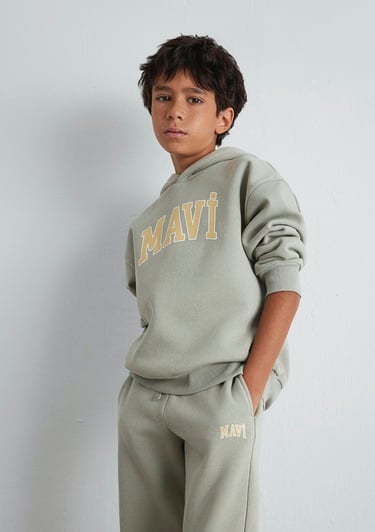  Mavi Mavi Logo Baskılı Kapüşonlu Yeşil Sweatshirt 6610110-70155