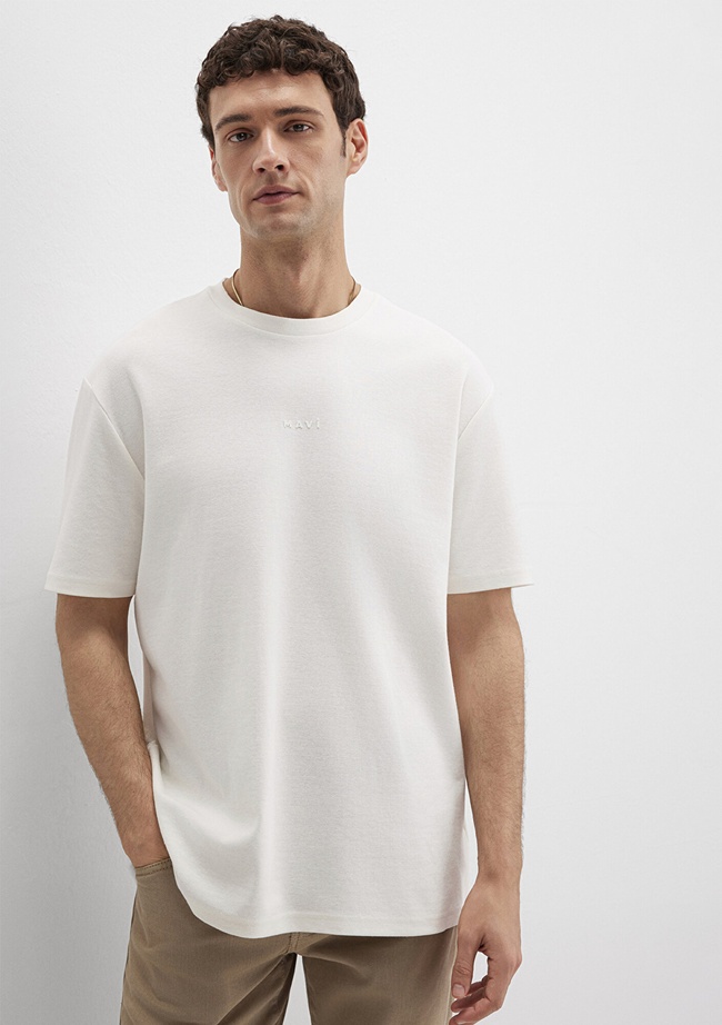  Mavi Mavi Logo Baskılı Ekru Tişört Loose 0613250-70057