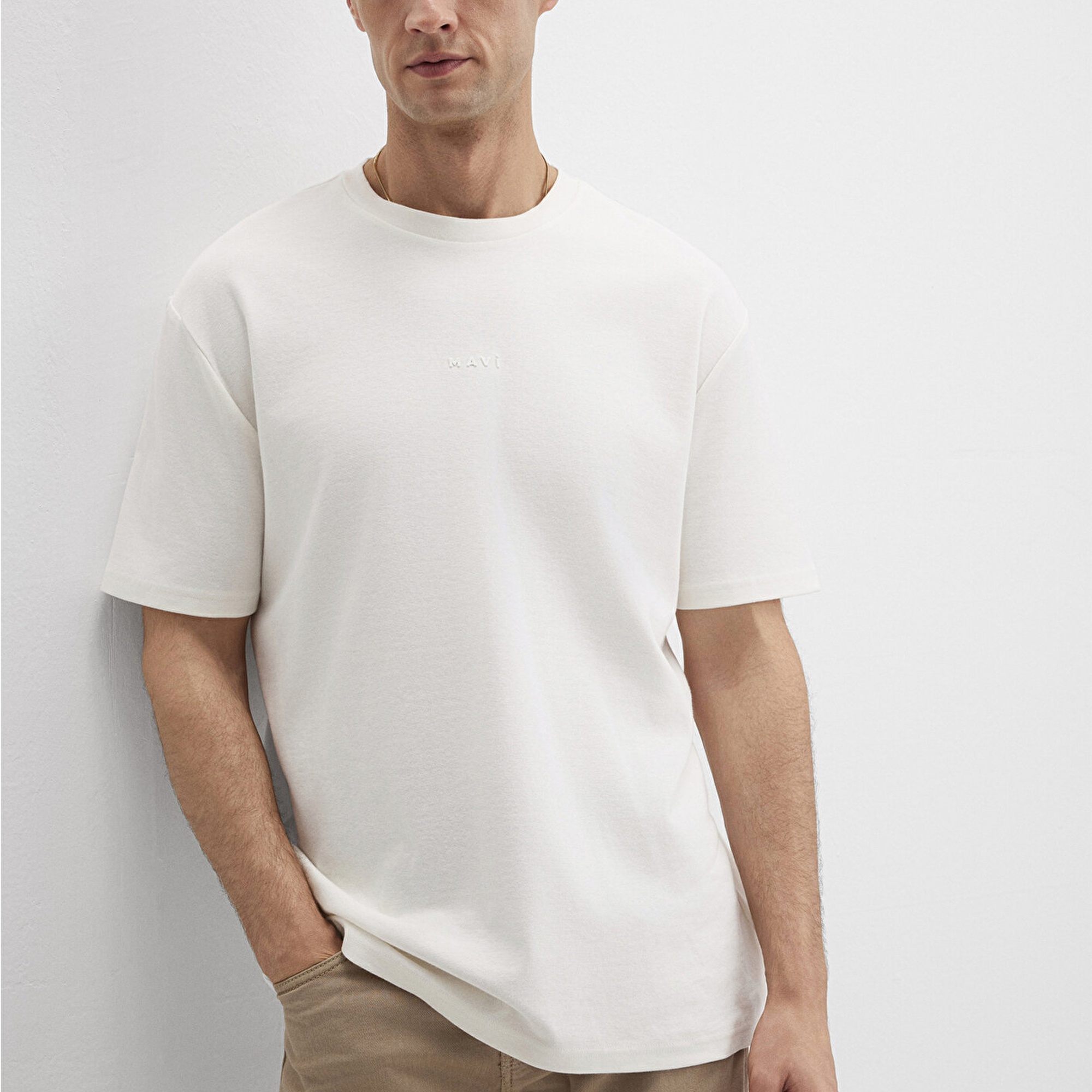 Mavi Mavi Logo Baskılı Ekru Tişört Loose 0613250-70057