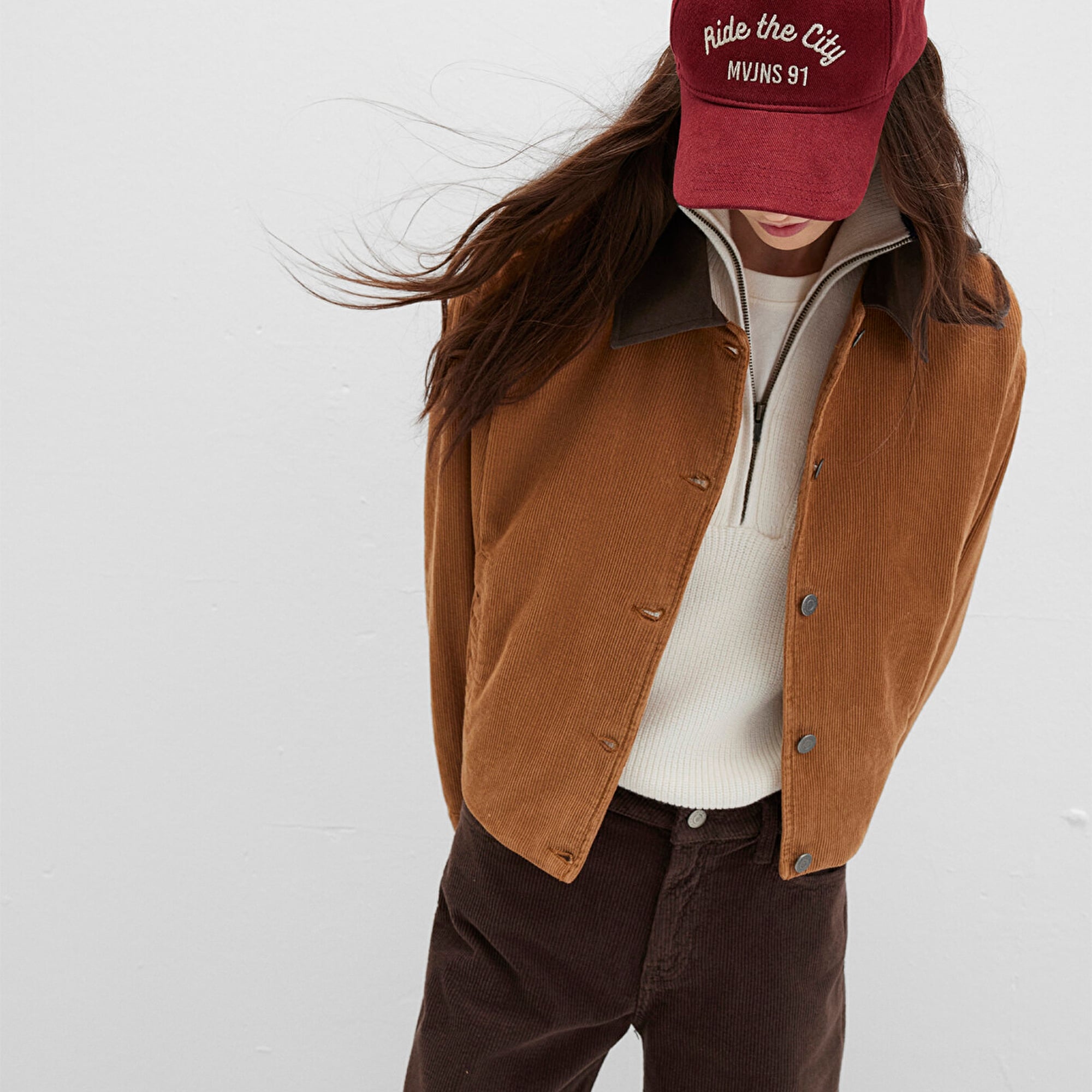 Mavi Kahverengi Kadife Ceket Oversize / Geniş Kesim 1110842-70381