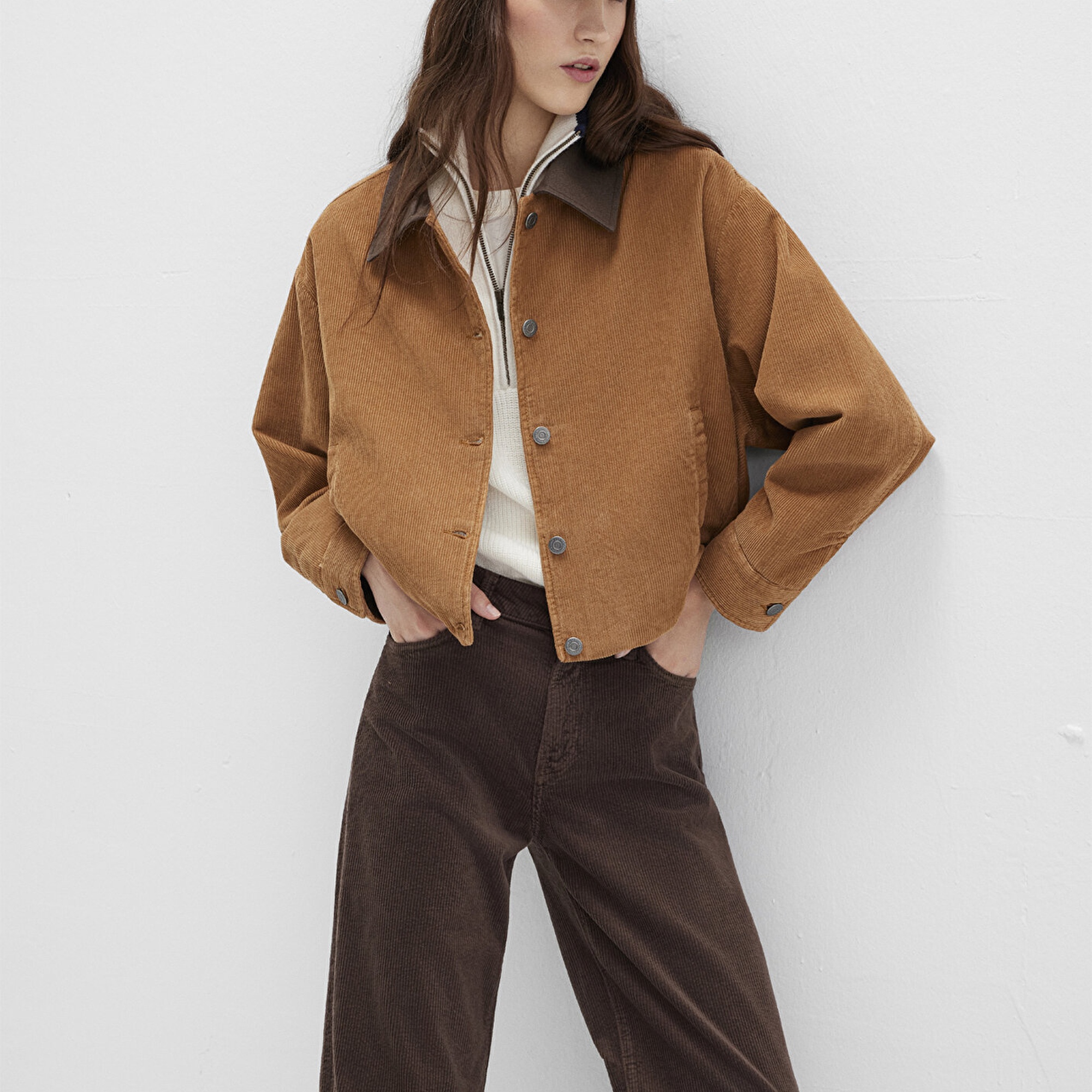 Mavi Kahverengi Kadife Ceket Oversize / Geniş Kesim 1110842-70381