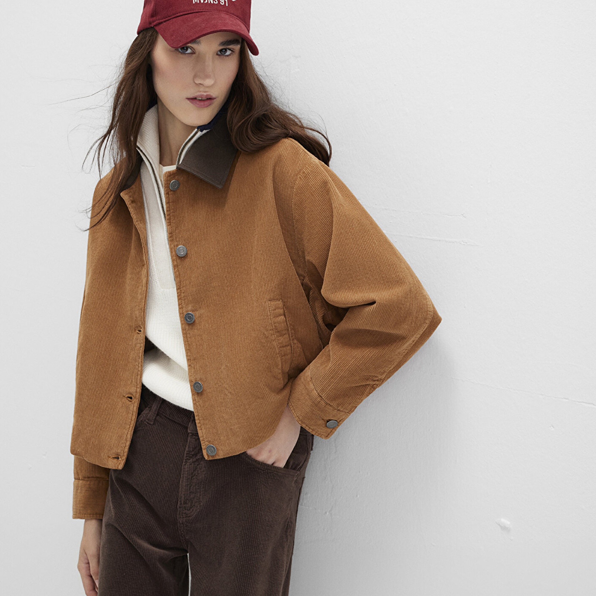 Mavi Kahverengi Kadife Ceket Oversize / Geniş Kesim 1110842-70381