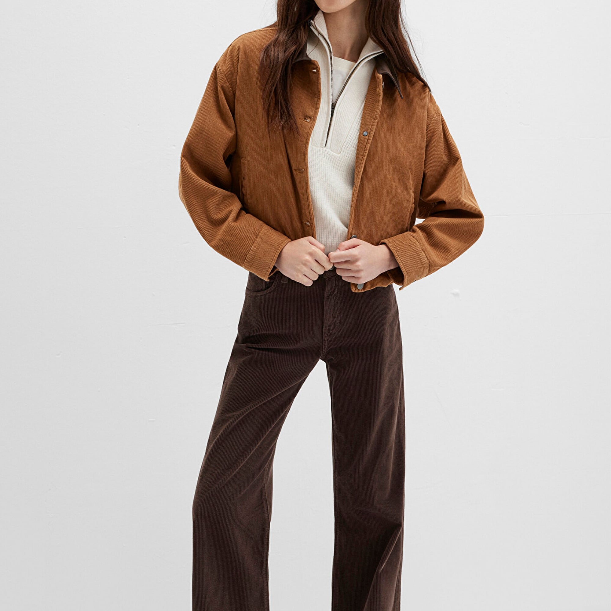 Mavi Kahverengi Kadife Ceket Oversize / Geniş Kesim 1110842-70381