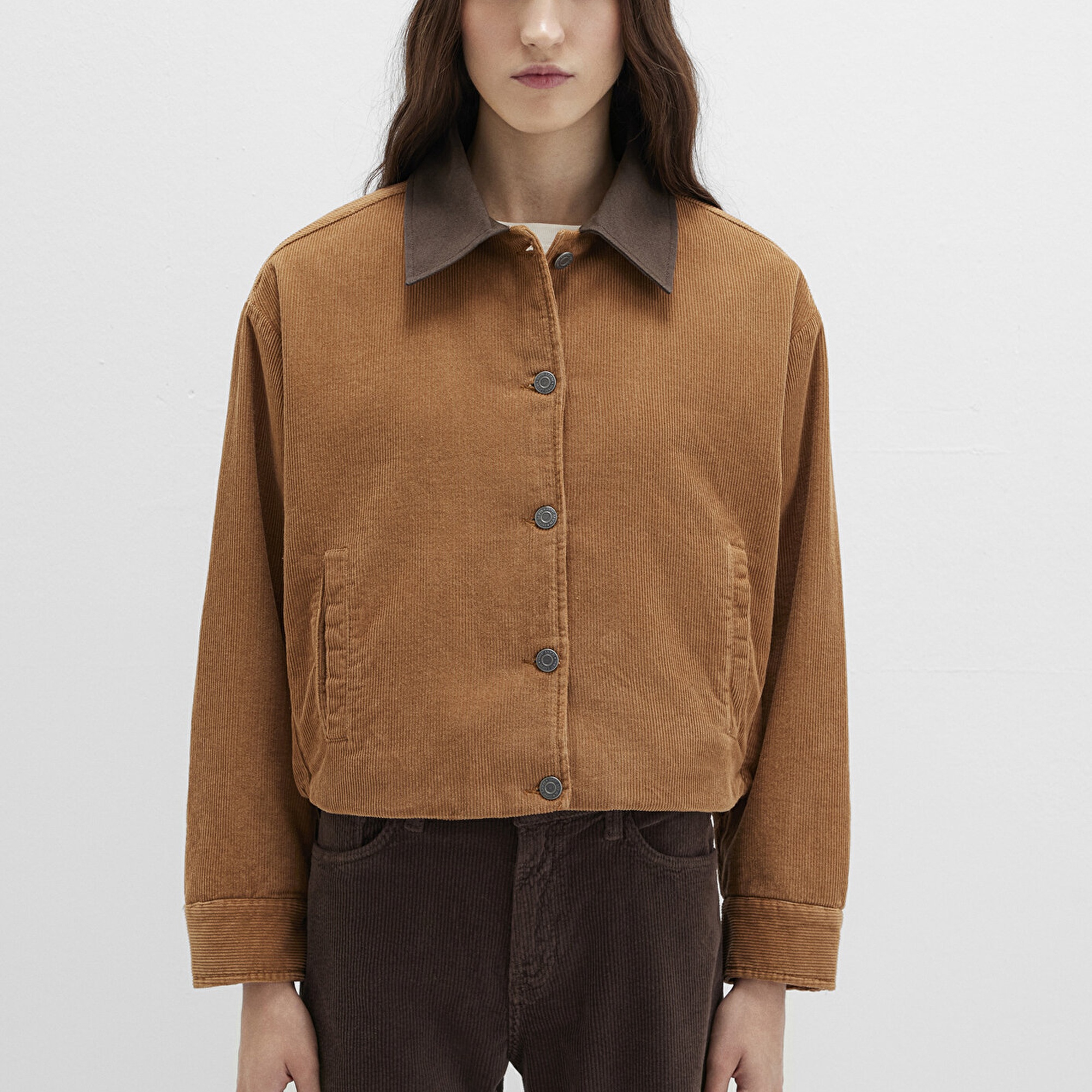 Mavi Kahverengi Kadife Ceket Oversize / Geniş Kesim 1110842-70381