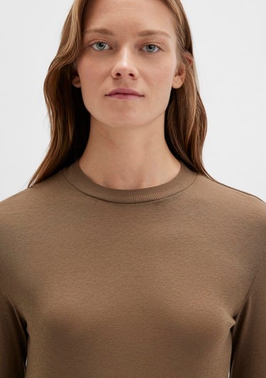  Mavi Uzun Kollu Kahverengi Tişört Slim Fit / Dar Kesim 1613352-71590