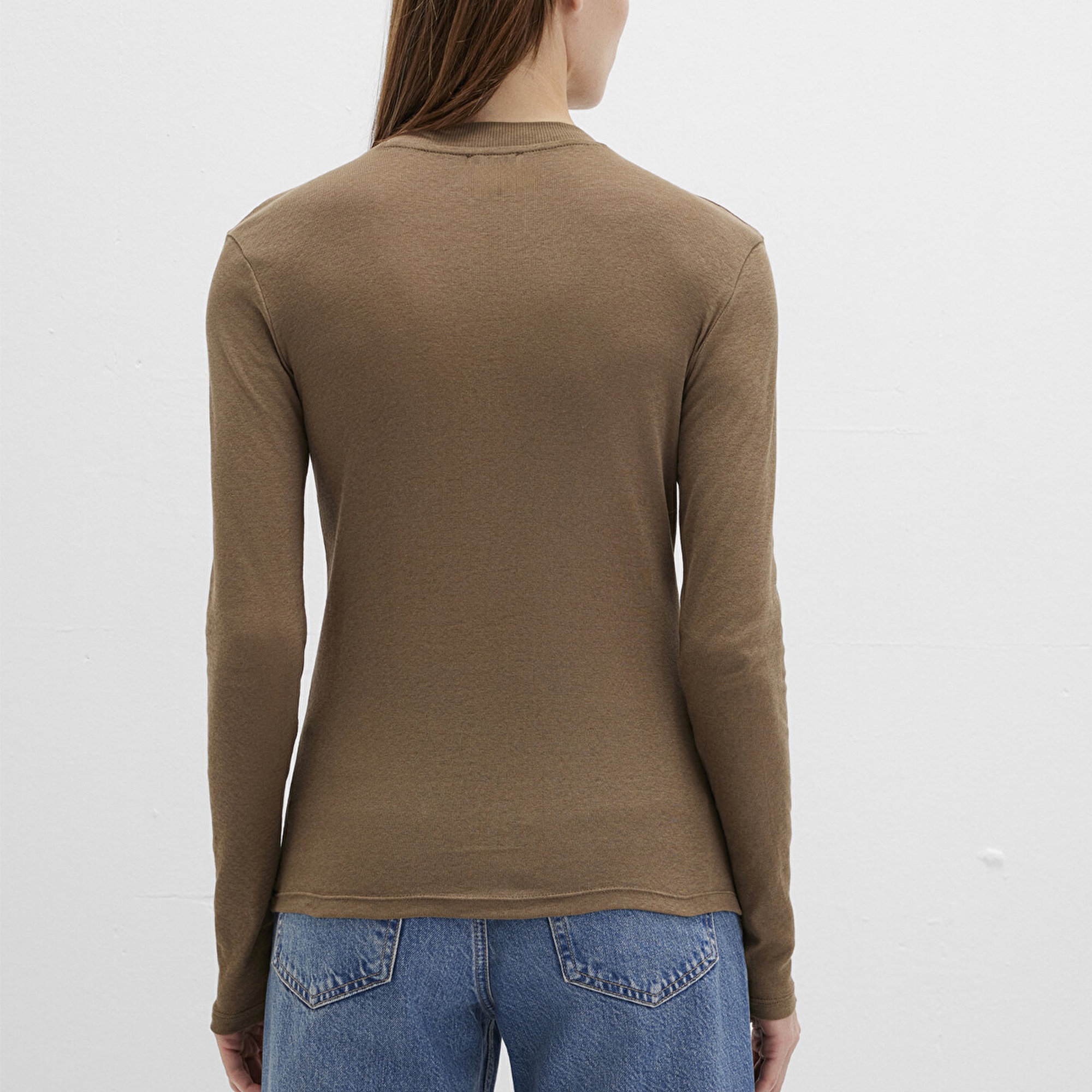 Mavi Uzun Kollu Kahverengi Tişört Slim Fit / Dar Kesim 1613352-71590