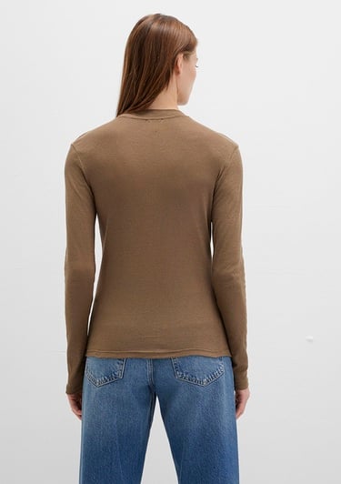  Mavi Uzun Kollu Kahverengi Tişört Slim Fit / Dar Kesim 1613352-71590