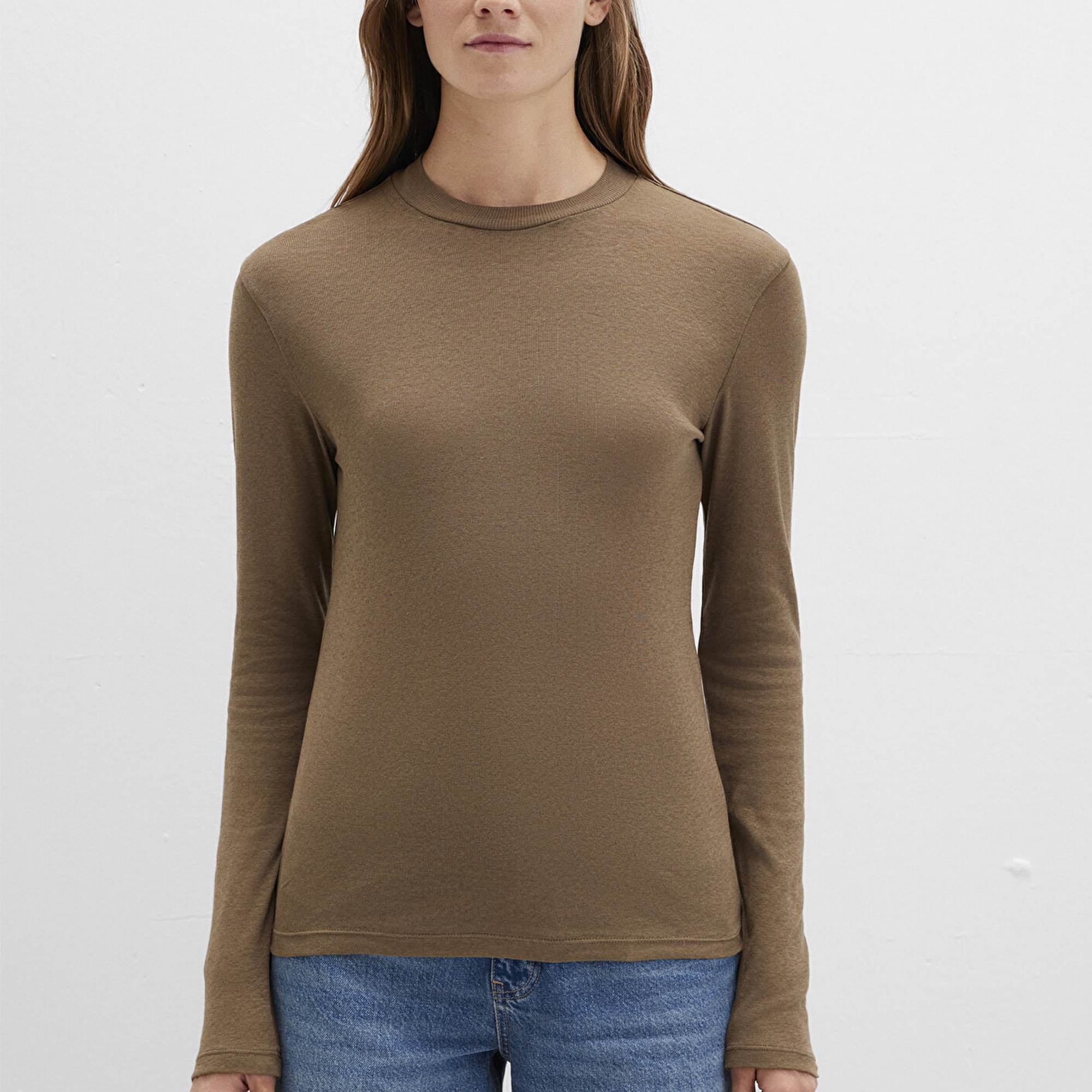 Mavi Uzun Kollu Kahverengi Tişört Slim Fit / Dar Kesim 1613352-71590