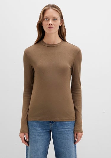  Mavi Uzun Kollu Kahverengi Tişört Slim Fit / Dar Kesim 1613352-71590