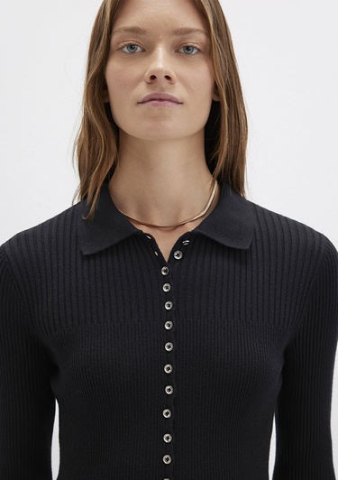  Mavi Düğmeli Siyah Triko Polo 1710787-900