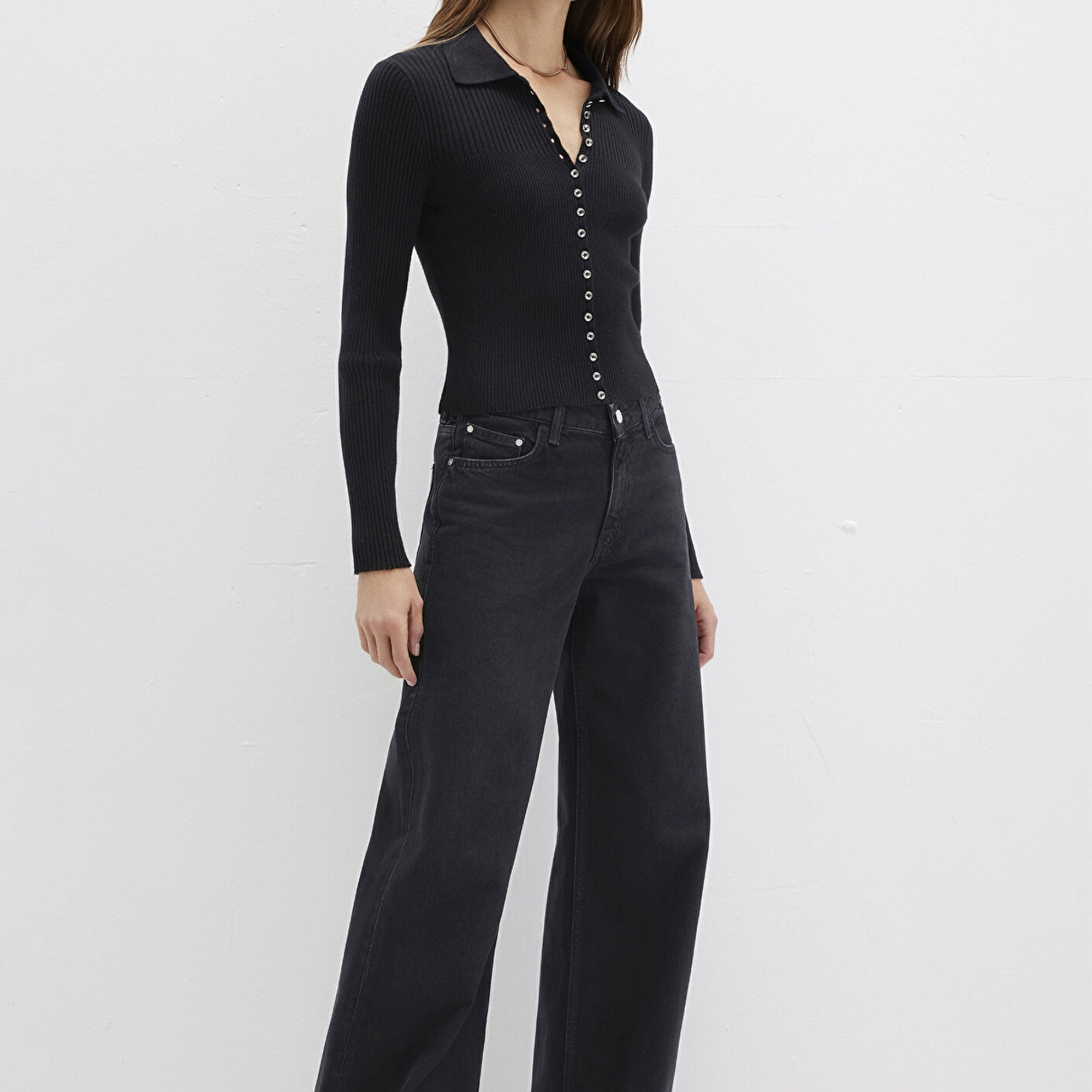 Mavi Düğmeli Siyah Triko Polo 1710787-900