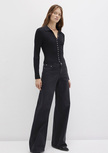  Mavi Düğmeli Siyah Triko Polo 1710787-900