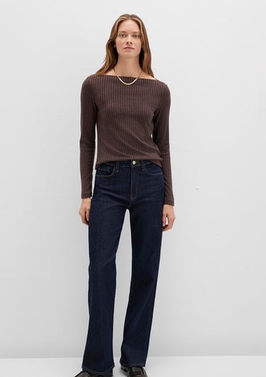  Mavi Uzun Kollu Kahverengi Tişört Slim Fit / Dar Kesim 1613596-88067