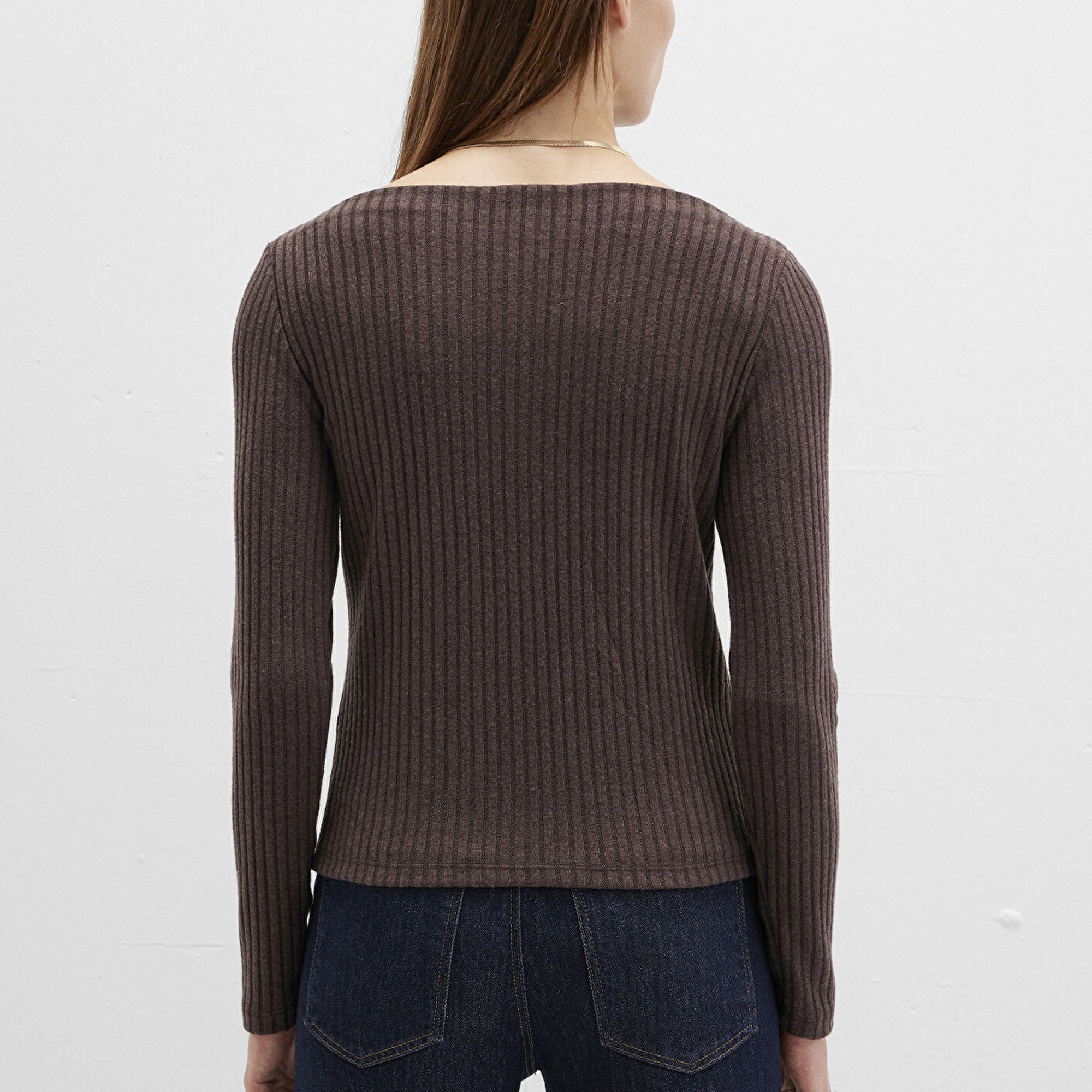 Mavi Uzun Kollu Kahverengi Tişört Slim Fit / Dar Kesim 1613596-88067