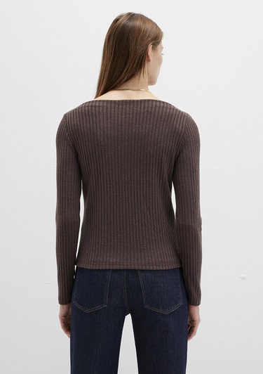  Mavi Uzun Kollu Kahverengi Tişört Slim Fit / Dar Kesim 1613596-88067