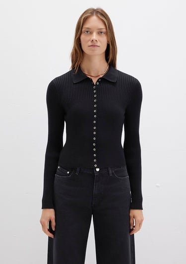  Mavi Düğmeli Siyah Triko Polo 1710787-900