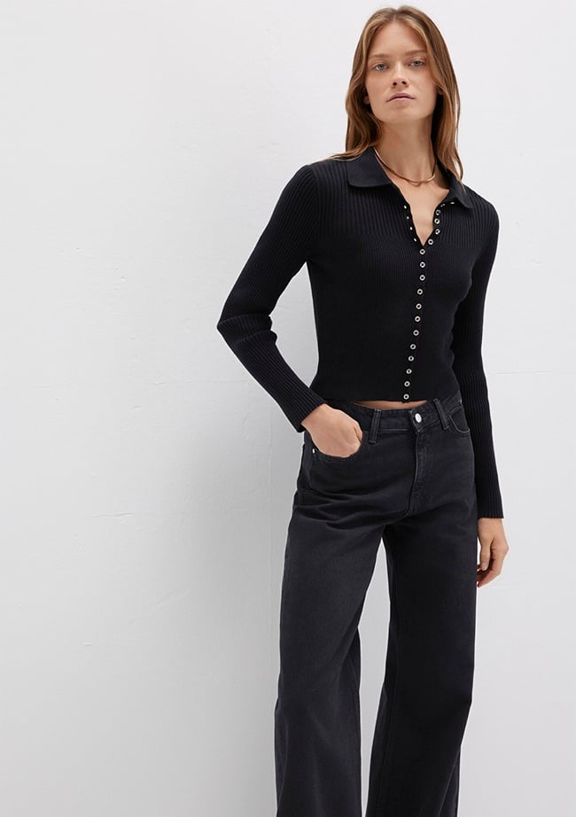  Mavi Düğmeli Siyah Triko Polo 1710787-900