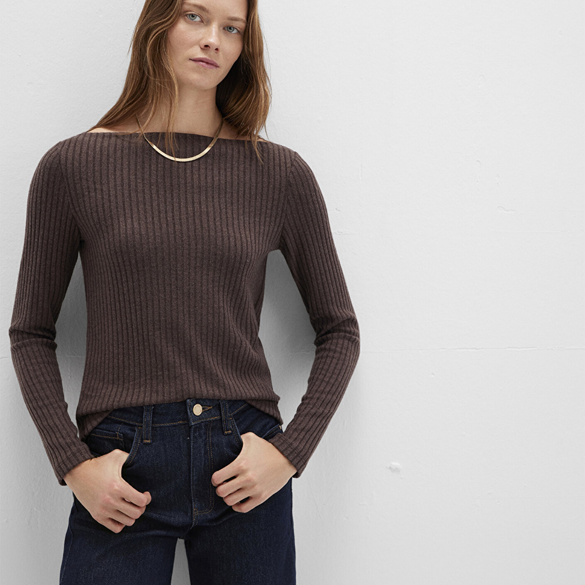 Mavi Uzun Kollu Kahverengi Tişört Slim Fit / Dar Kesim 1613596-88067