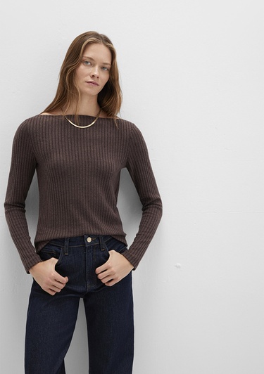  Mavi Uzun Kollu Kahverengi Tişört Slim Fit / Dar Kesim 1613596-88067