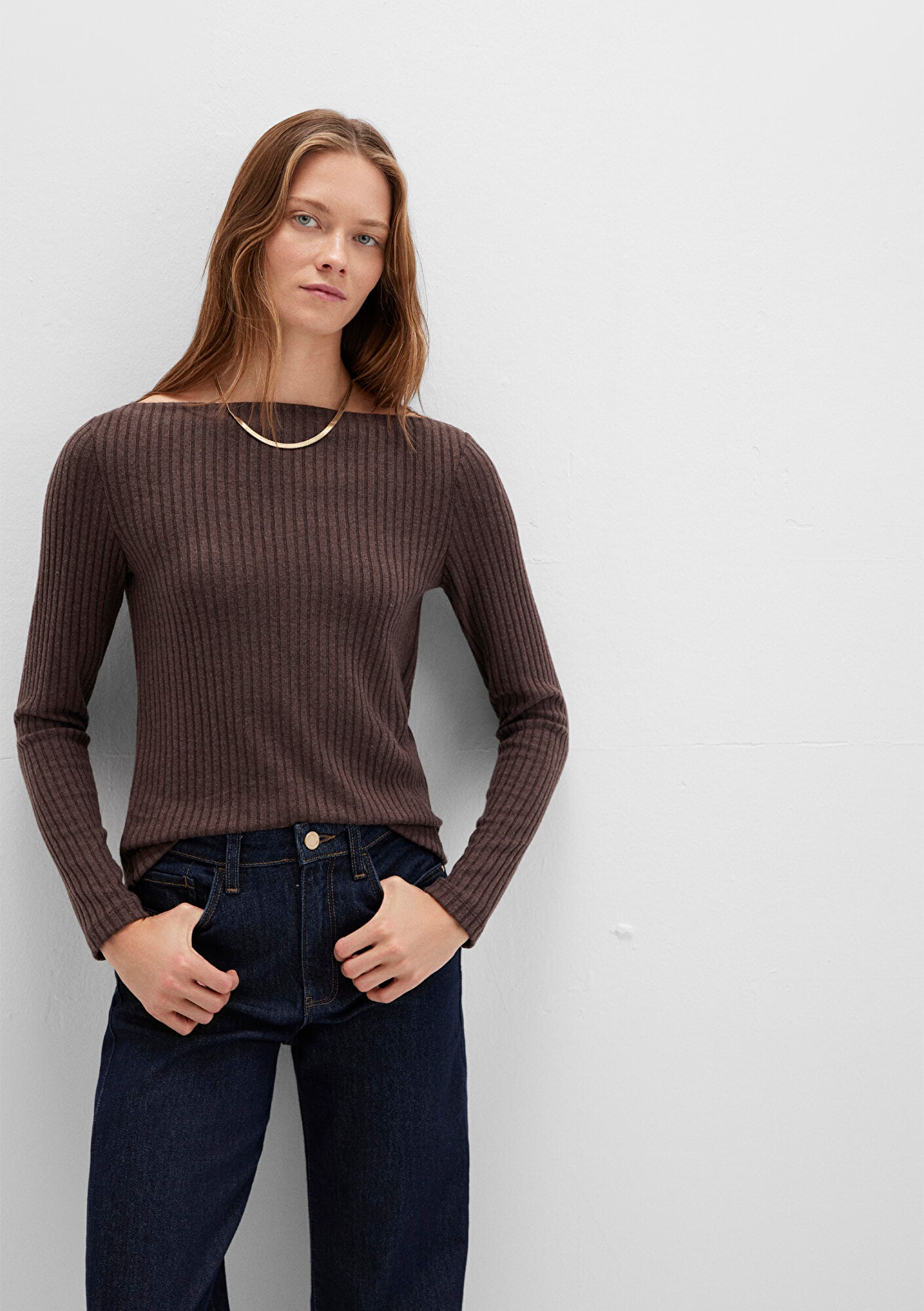  Mavi Uzun Kollu Kahverengi Tişört Slim Fit / Dar Kesim 1613596-88067