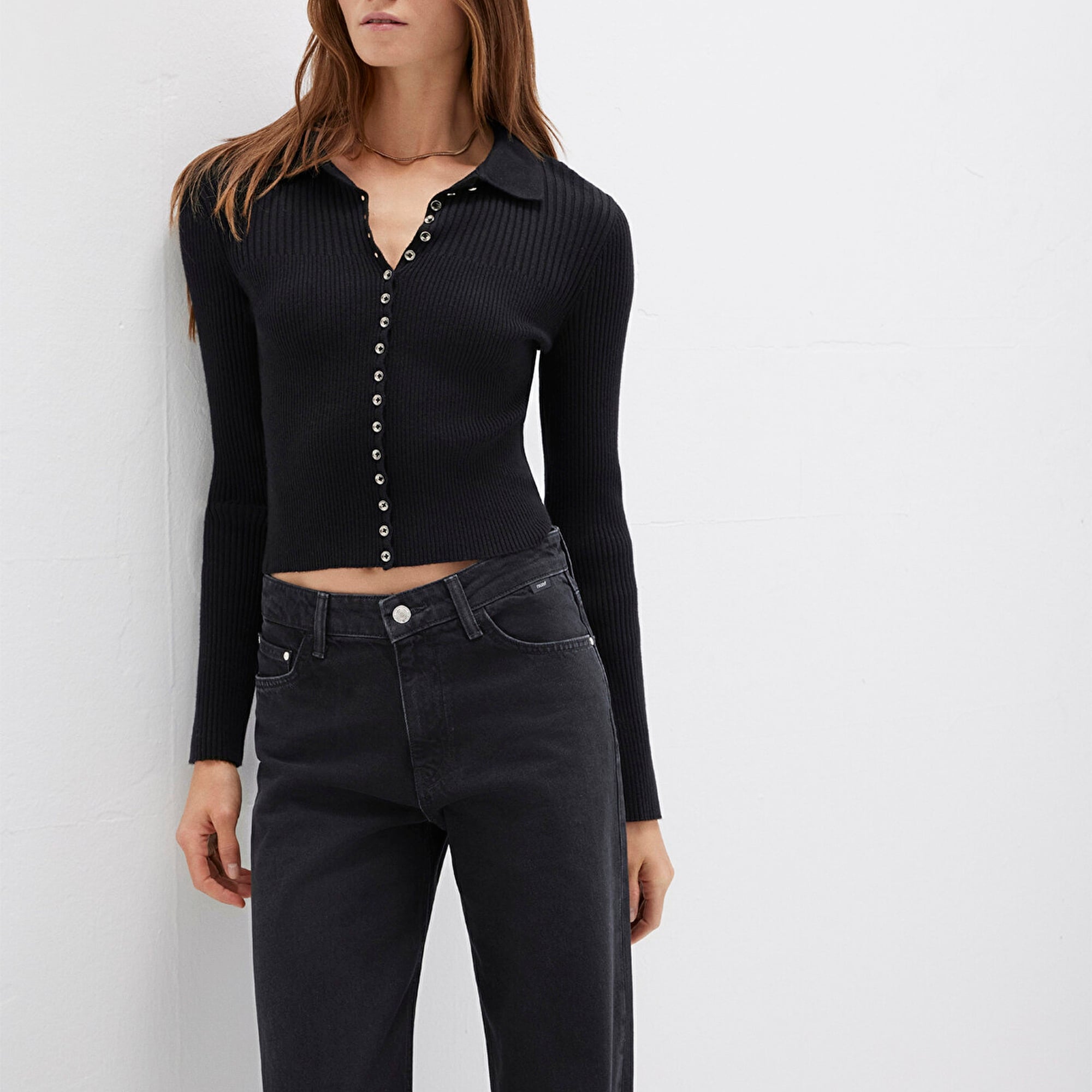 Mavi Düğmeli Siyah Triko Polo 1710787-900