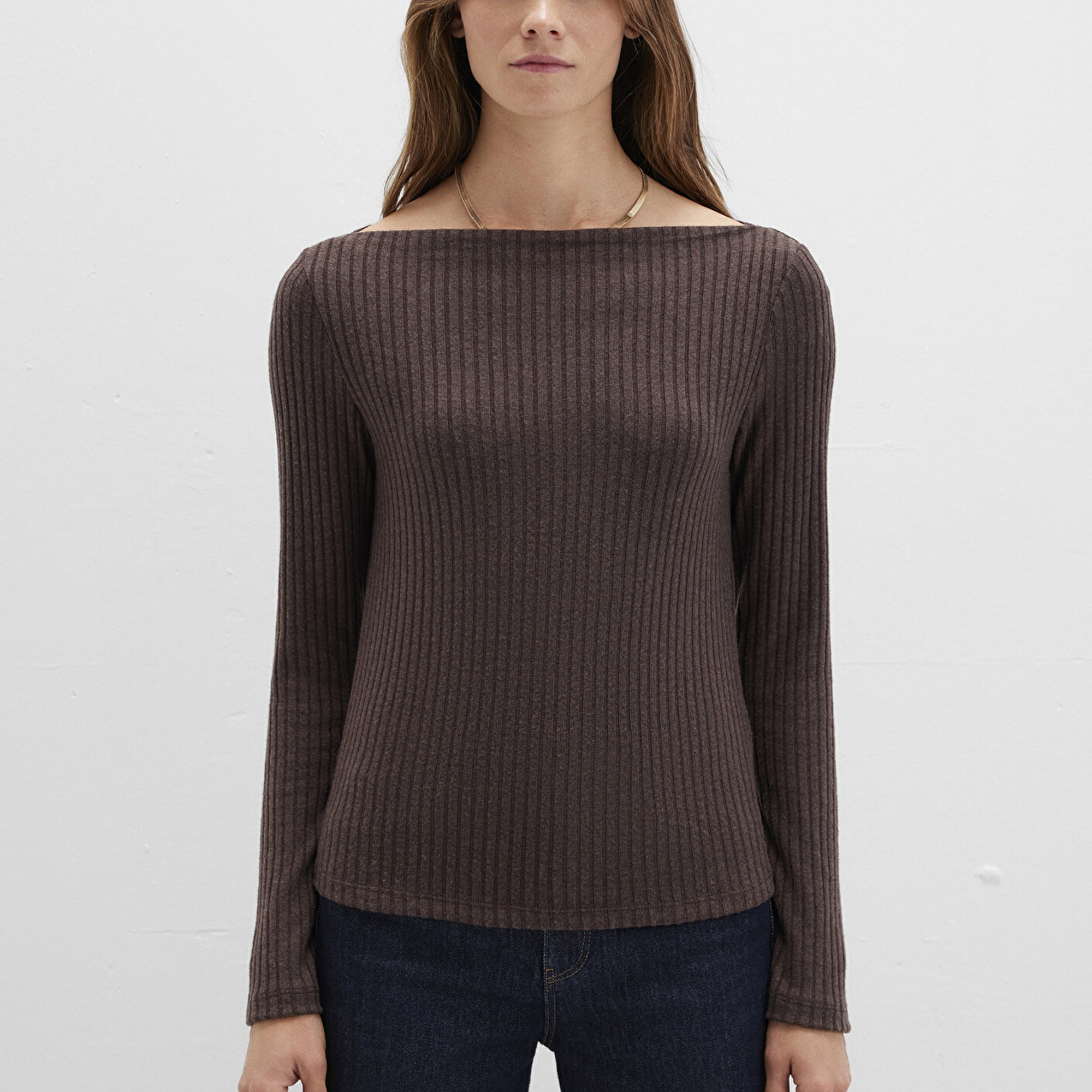 Mavi Uzun Kollu Kahverengi Tişört Slim Fit / Dar Kesim 1613596-88067