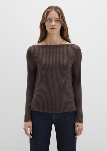  Mavi Uzun Kollu Kahverengi Tişört Slim Fit / Dar Kesim 1613596-88067