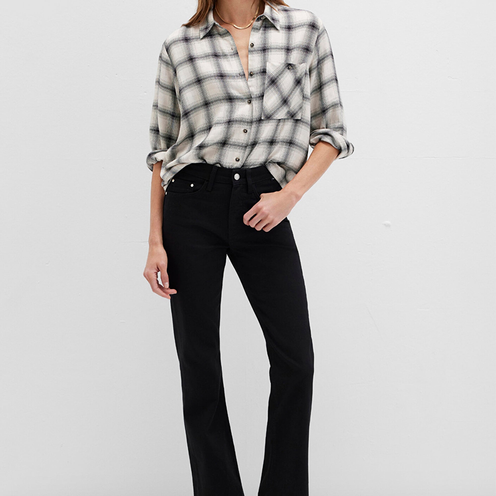 Mavi Kareli Bej Gömlek Loose Fit / Bol Rahat Kesim 1211282-80933