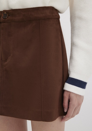  Mavi Suni Süet Kahverengi Mini Etek 1310782-70241