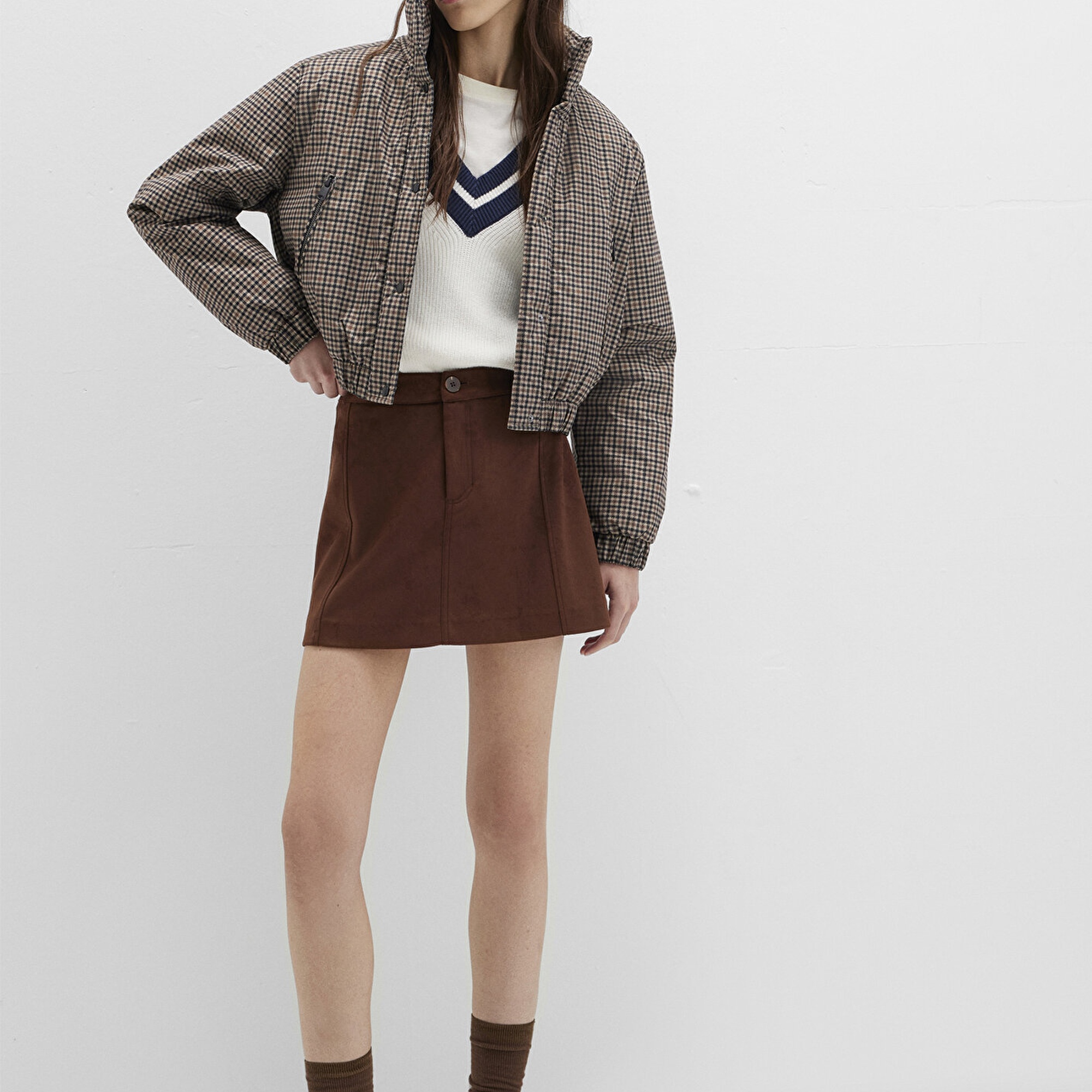 Mavi Suni Süet Kahverengi Mini Etek 1310782-70241