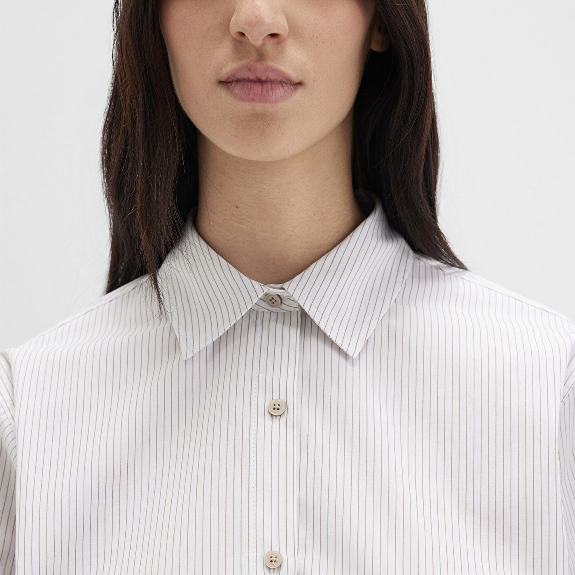 Mavi Çizgili Beyaz Gömlek Loose Fit / Bol Rahat Kesim 1211292-83980