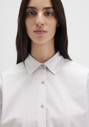  Mavi Çizgili Beyaz Gömlek Loose Fit / Bol Rahat Kesim 1211292-83980