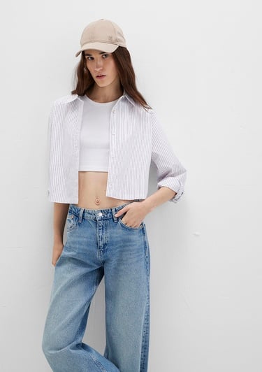  Mavi Çizgili Bordo Gömlek Crop / Kısa Kesim 1211297-88614