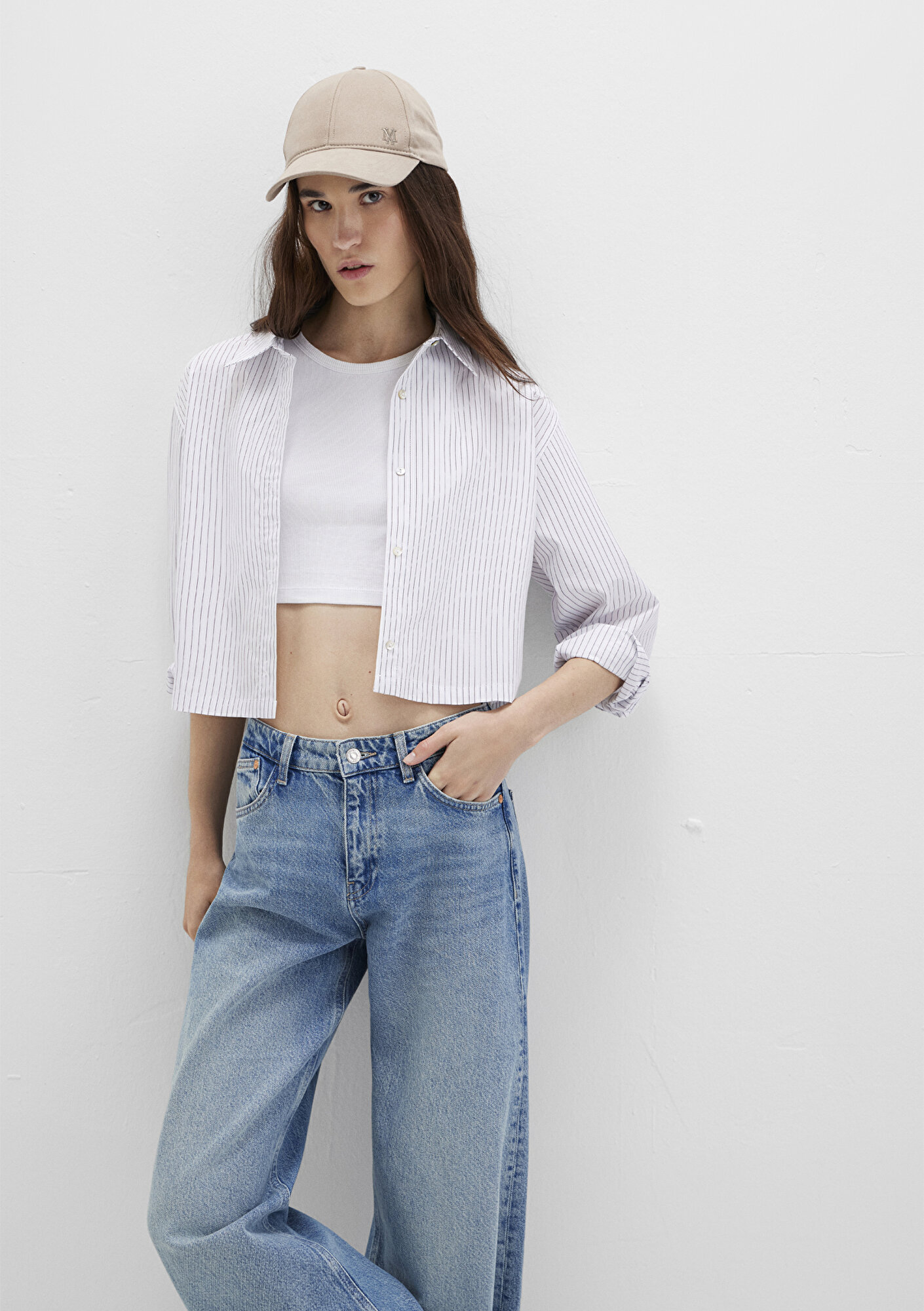  Mavi Çizgili Bordo Gömlek Crop / Kısa Kesim 1211297-88614