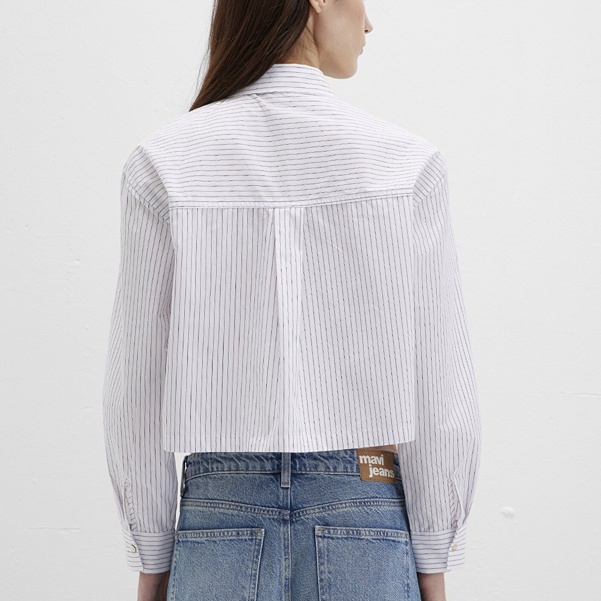 Mavi Çizgili Bordo Gömlek Crop / Kısa Kesim 1211297-88614