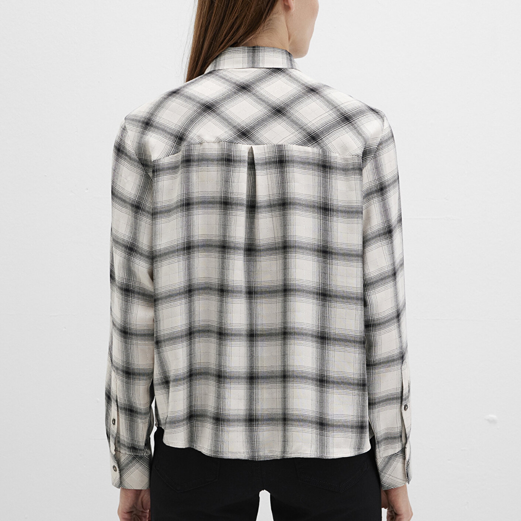 Mavi Kareli Bej Gömlek Loose Fit / Bol Rahat Kesim 1211282-80933