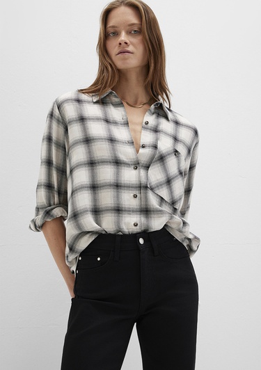  Mavi Kareli Bej Gömlek Loose Fit / Bol Rahat Kesim 1211282-80933