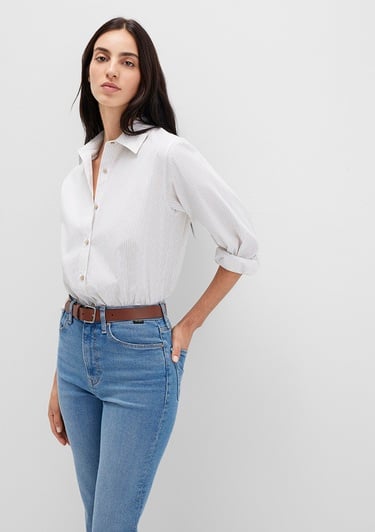  Mavi Çizgili Beyaz Gömlek Loose Fit / Bol Rahat Kesim 1211292-83980