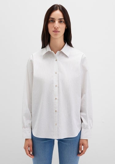  Mavi Çizgili Beyaz Gömlek Loose Fit / Bol Rahat Kesim 1211292-83980