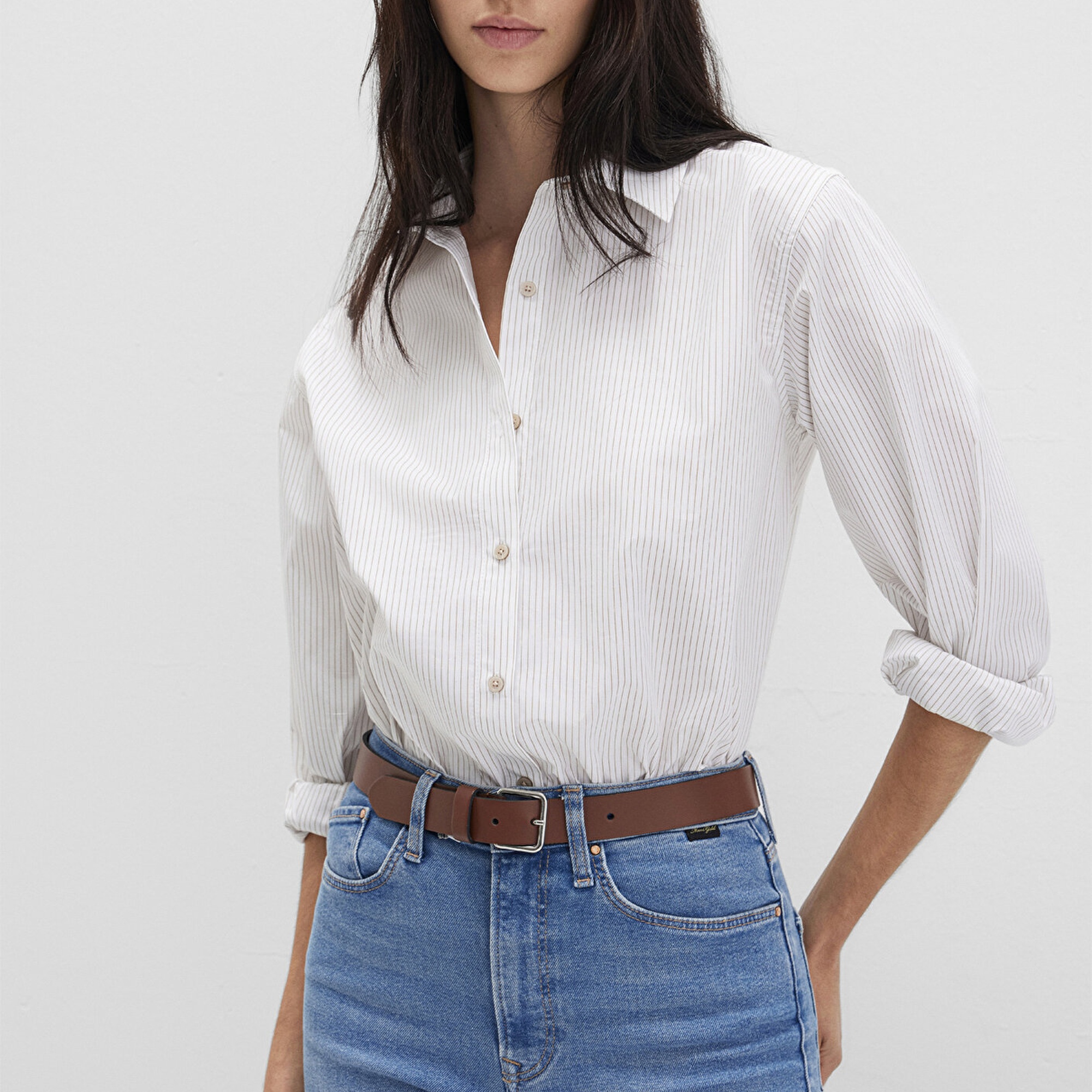 Mavi Çizgili Beyaz Gömlek Loose Fit / Bol Rahat Kesim 1211292-83980