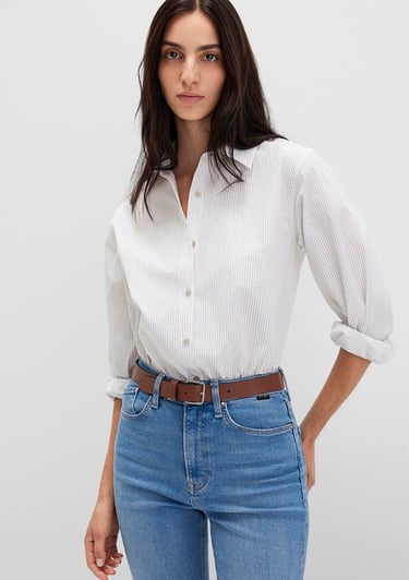  Mavi Çizgili Beyaz Gömlek Loose Fit / Bol Rahat Kesim 1211292-83980